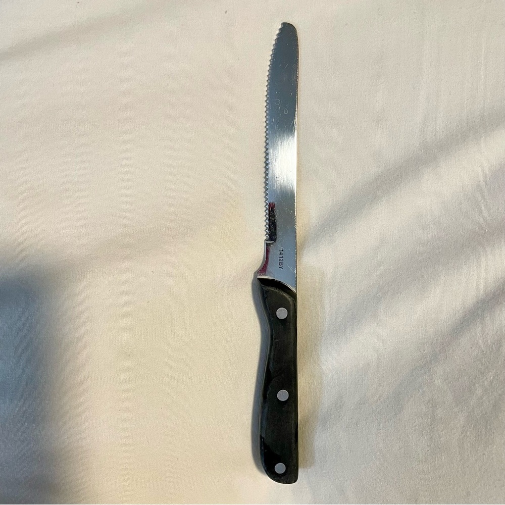 UNBRANDED 1412BY 10” Round Tip Steak Knife - Black Riveted Handle - (Walco-like)